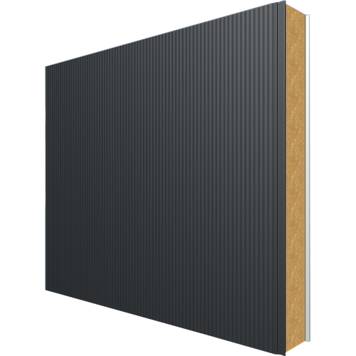JI1130 Vulcasteel Wall 120mm Mineral Wool Core (U-Value 0.36 W/m²K) Top: Black Grey PUR60 (60µ) 0.6mm Coated Steel Bottom: White Liner RAL 9002 (15µ) 0.4mm Coated Steel