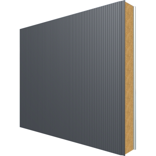 JI1130 Vulcasteel Wall 120mm Mineral Wool Core (U-Value 0.36 W/m²K) Top: Slate Grey PUR60 (60µ) 0.6mm Coated Steel Bottom: White Liner RAL 9002 (15µ) 0.4mm Coated Steel