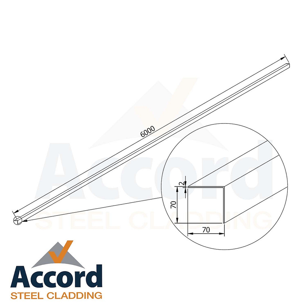 6m x 70mm x 70mm Cleader rail Galvanised 2.0mm