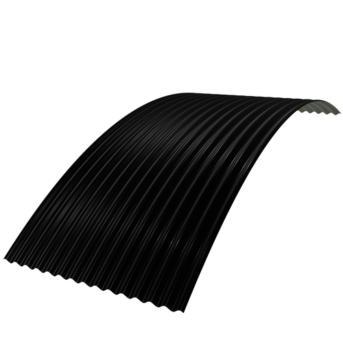 Black Shepherd Hut Roof Sheet 0.7mm Polyester Painted Steel Curved 14/3 Corrugated - From Stock
2.843m Arc Length, 2.590m Radius, 2.702m Wide, 380mm Rise
(To suit an 8ft wide hut, 1ft rise with 6" overhang each side)