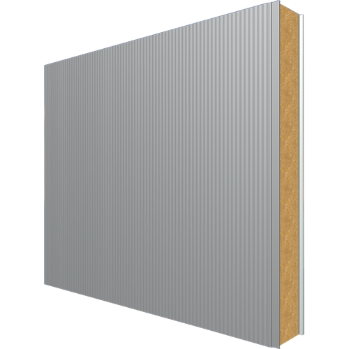JI1130 Vulcasteel Wall 120mm Mineral Wool Core (U-Value 0.36 W/m²K) Top: Metallic Silver PUR60 (60µ) 0.6mm Coated Steel Bottom: White Liner RAL 9002 (15µ) 0.4mm Coated Steel