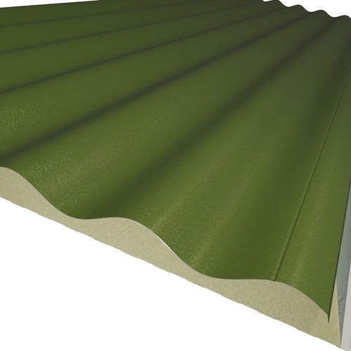 KS1000SRW Sinusoidal 60mm Quadcore 2.0 (U-Value 0.27 W/m²K) (Top: Olive Green XL Forte, Bottom: 0.4mm Cleansafe15 Bright White Poly Liner)