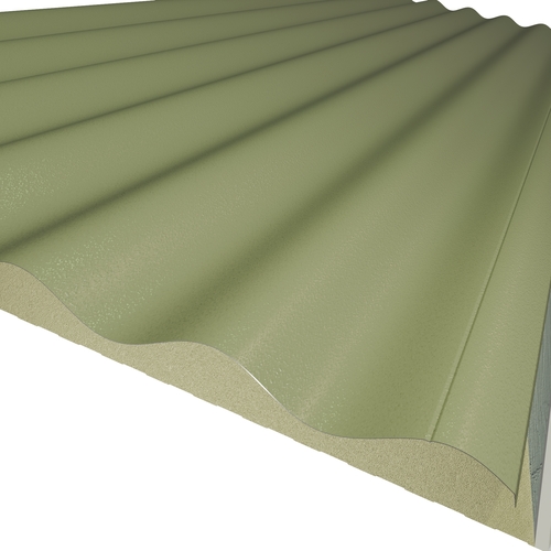 KS1000SRW Sinusoidal 60mm Quadcore 2.0 (U-Value 0.27 W/m²K) (Top: Khaki Green XL Forte, Bottom: 0.4mm Cleansafe15 Bright White Poly Liner)