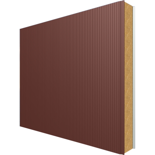 JI1130 Vulcasteel Wall 120mm Mineral Wool Core (U-Value 0.36 W/m²K) Top: Red Brown PUR60 (60µ) 0.6mm Coated Steel Bottom: White Liner RAL 9002 (15µ) 0.4mm Coated Steel