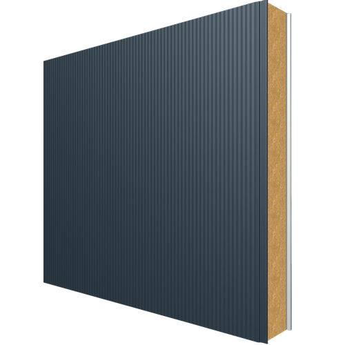 JI1130 Vulcasteel Wall 120mm Mineral Wool Core (U-Value 0.36 W/m²K) Top: Grey Blue PUR60 (60µ) 0.6mm Coated Steel Bottom: White Liner RAL 9002 (15µ) 0.4mm Coated Steel