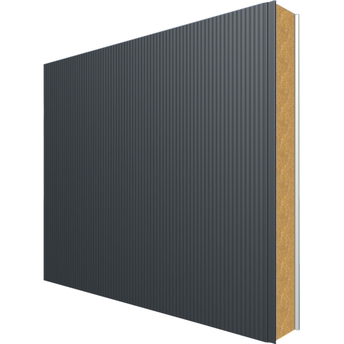 JI1130 Vulcasteel Wall 120mm Mineral Wool Core (U-Value 0.36 W/m²K) Top: Anthracite PUR60 (60µ) 0.6mm Coated Steel Bottom: White Liner RAL 9002 (15µ) 0.4mm Coated Steel
